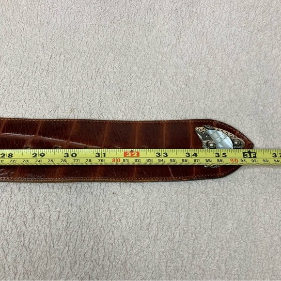 Vintage Adoppia Vita Leather Belt Wide Embossed-Bourbon Brown/Silver-Women’s 28